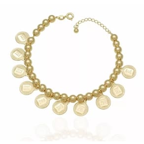 Pulseira Religiosa 10 Mandamentos Com Bolas Folheado 18k