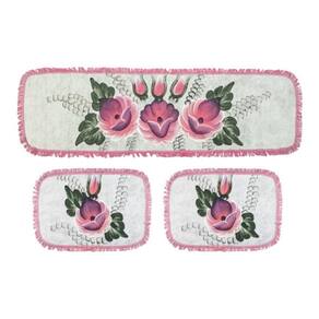 Kit Tapete Cozinha Emborrachada 3 Pcs Pintado Bico Franja