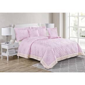 Kit Cobre Leito Royale King 05 Peças Algodão Topázio Rosa