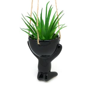 Vaso Cachepô Pendente Em Cerâmica Bob Homenzinho Preto Md2