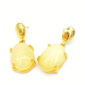 Brinco Pedra Natural Na Cor Amarela Folheado Em Ouro 18K