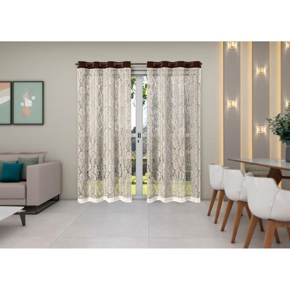 Cortina Renda 2,80Mx1,80M Sala Quarto Janela Cozinha Marrom