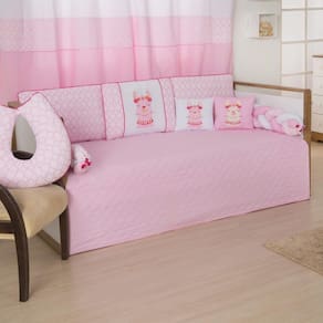 Kit Cama Babá Quarto Bebê 8 Peças Lhama Rosa
