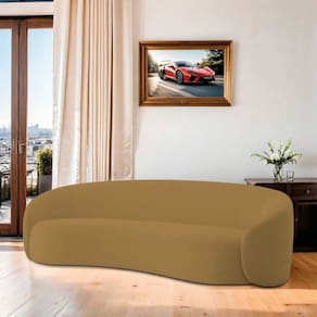 Sofá Curvo Orgânico Sala Recepção 3 Lugares Alemanha 200cm Bouclé Caramelo