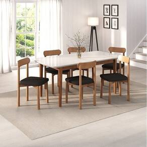 Kit Mesa de Jantar Tangará 180cm e 6 Cadeiras Pitanga Cabecasa Madeiramadeira Caramelo/Offwhite/Preto