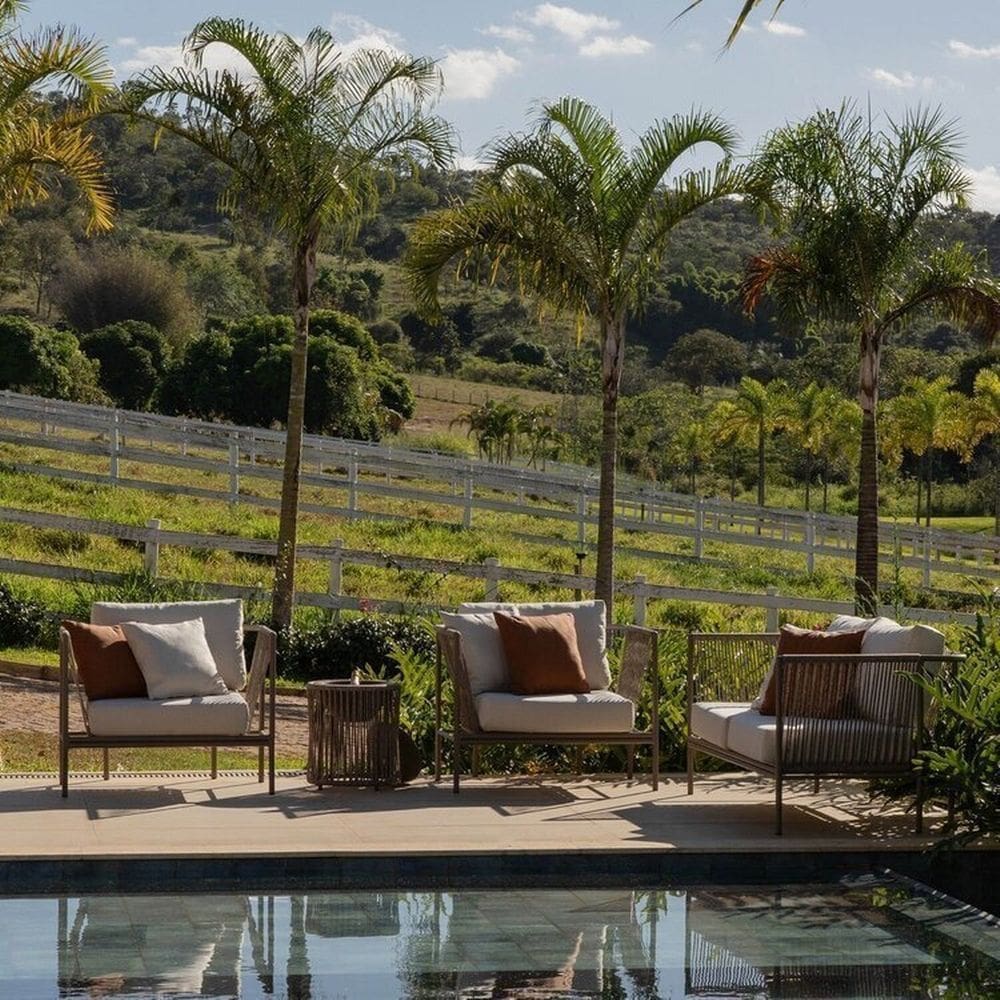 Conjunto Jardim e Varanda 1 Sofá 2 Poltrona 1 Champanheira Refúgio Cabecasa Madeiramadeira Champanhe/Quaker areia