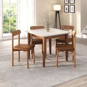 Kit Mesa de Jantar Tangará 95cm e 4 Cadeiras Pitanga Cabecasa Madeiramadeira Caramelo/Offwhite