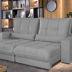 Sofá Retrátil e Reclinável Thor - Molas Ensacadas 250 cm – Veludo Cinza Prata