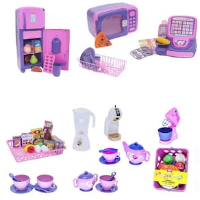 Kit Café Infantil Registradora Geladeira Microondas 77 Peças