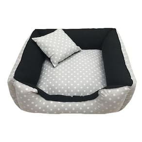 Cama Pet 70 X 70 Cm Fundo Antifriagem Com Zíper Poá Cinza