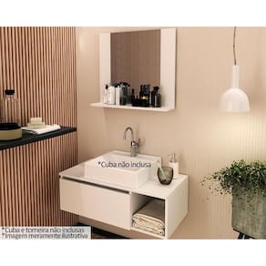 Conjunto de Banheiro Balcão Suspenso BN3601 s/ Cuba 80cm e Armário c/ Espelho BN3610 Branco - Tecno Mobili