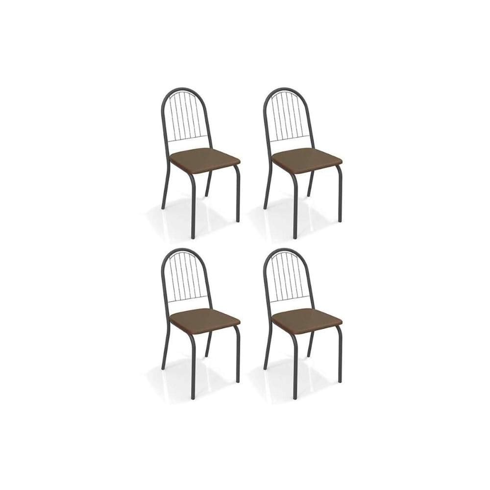 Kit 4 Cadeiras Sala Jantar Noruega 4C077PRF 4 Un Preto Fosco/Courano Marrom - Kappesberg