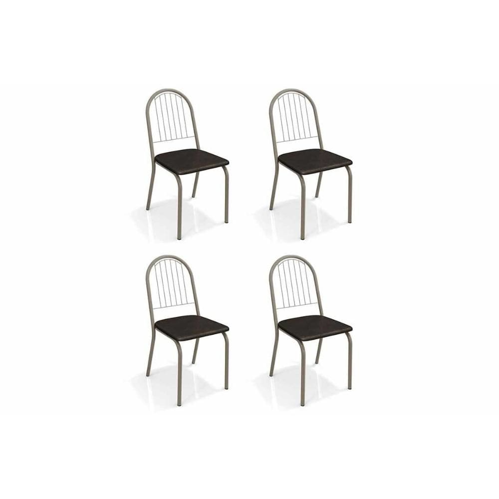 Kit 4 Cadeiras de Cozinha Noruega 4C077 4 Un Níquel/Courano Preto - Kappesberg