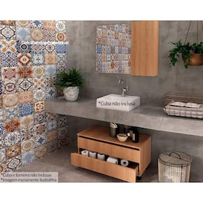 Conjunto de Banheiro Balcão c/ Rodizios BN3603 s/ Cuba 80cm e Armário c/ Espelho BN3602 Amêndoa - Tecno Mobili