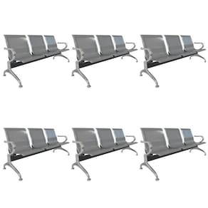 Kit 6 Cadeiras para Escritório Longarina 3 Lugares Dubai Cinza