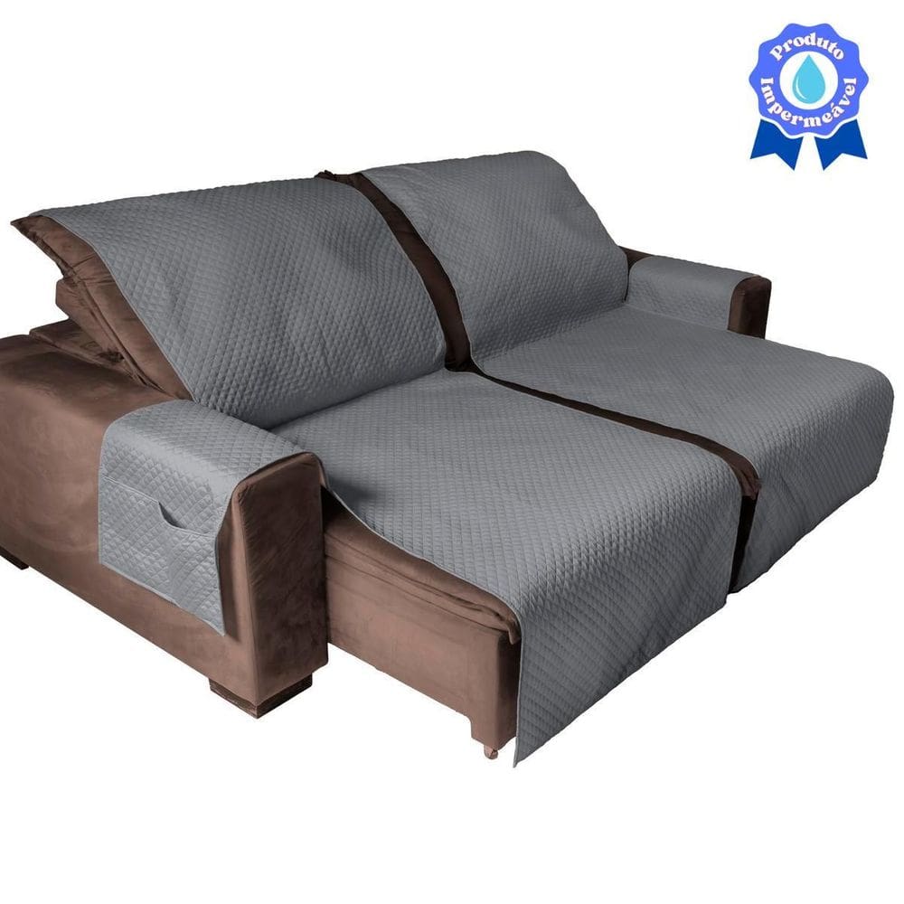 Capa Protetora Para Sofa Retratil Impermeável 2,40M Cinza