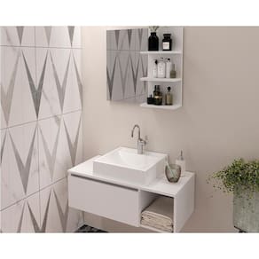 Conjunto de Banheiro Balcão Suspenso BN3601 s/ Cuba 80cm e Armário c/ Espelho BN3608 Branco - Tecno Mobili