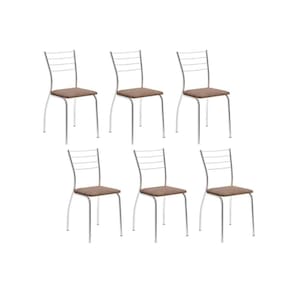 Cadeira de Cozinha 1700 Kit 6 Un Cromado/Suede Conhaque - Carraro