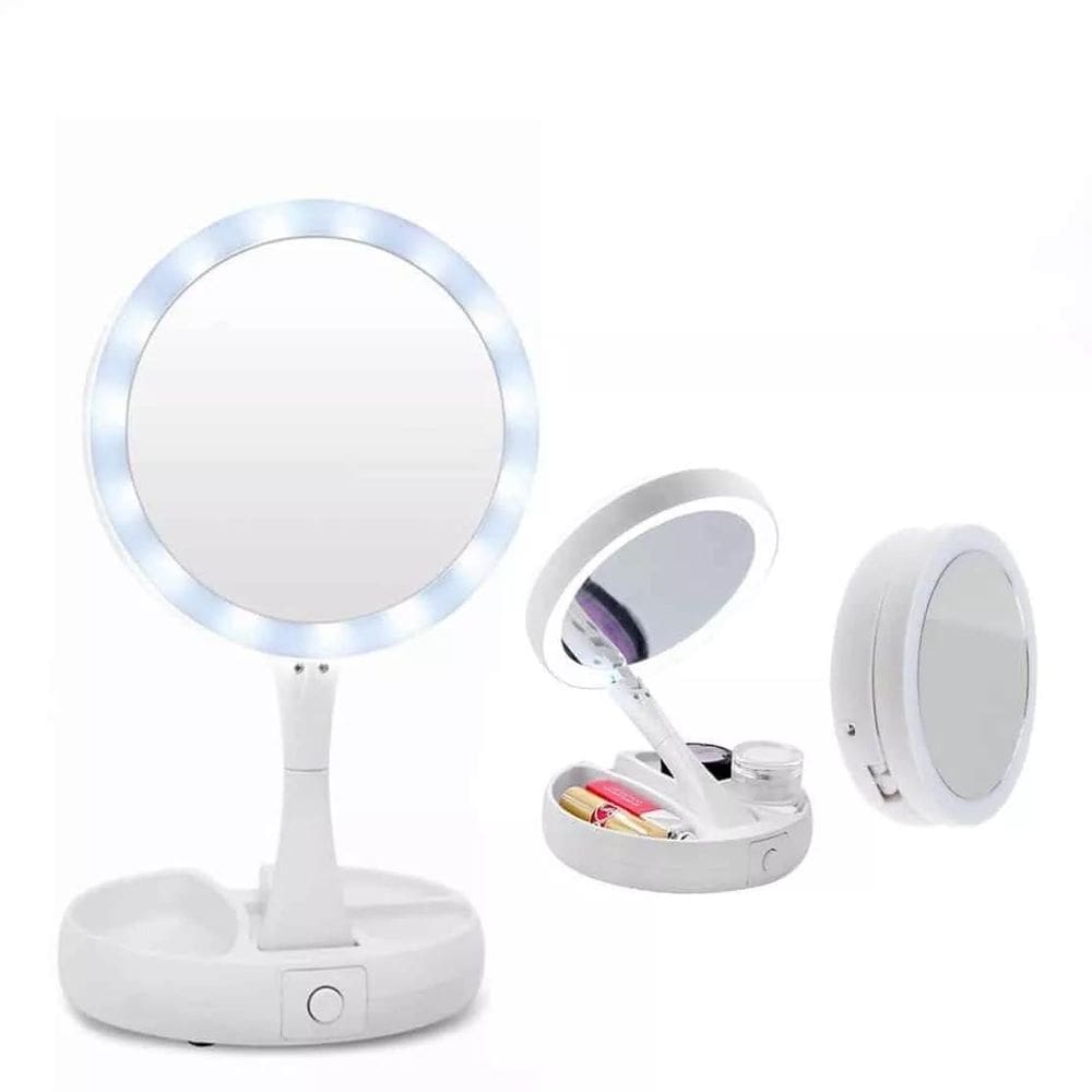 Espelho de Maquiagem Dobrável com LED 360º - Ampliação 10x
