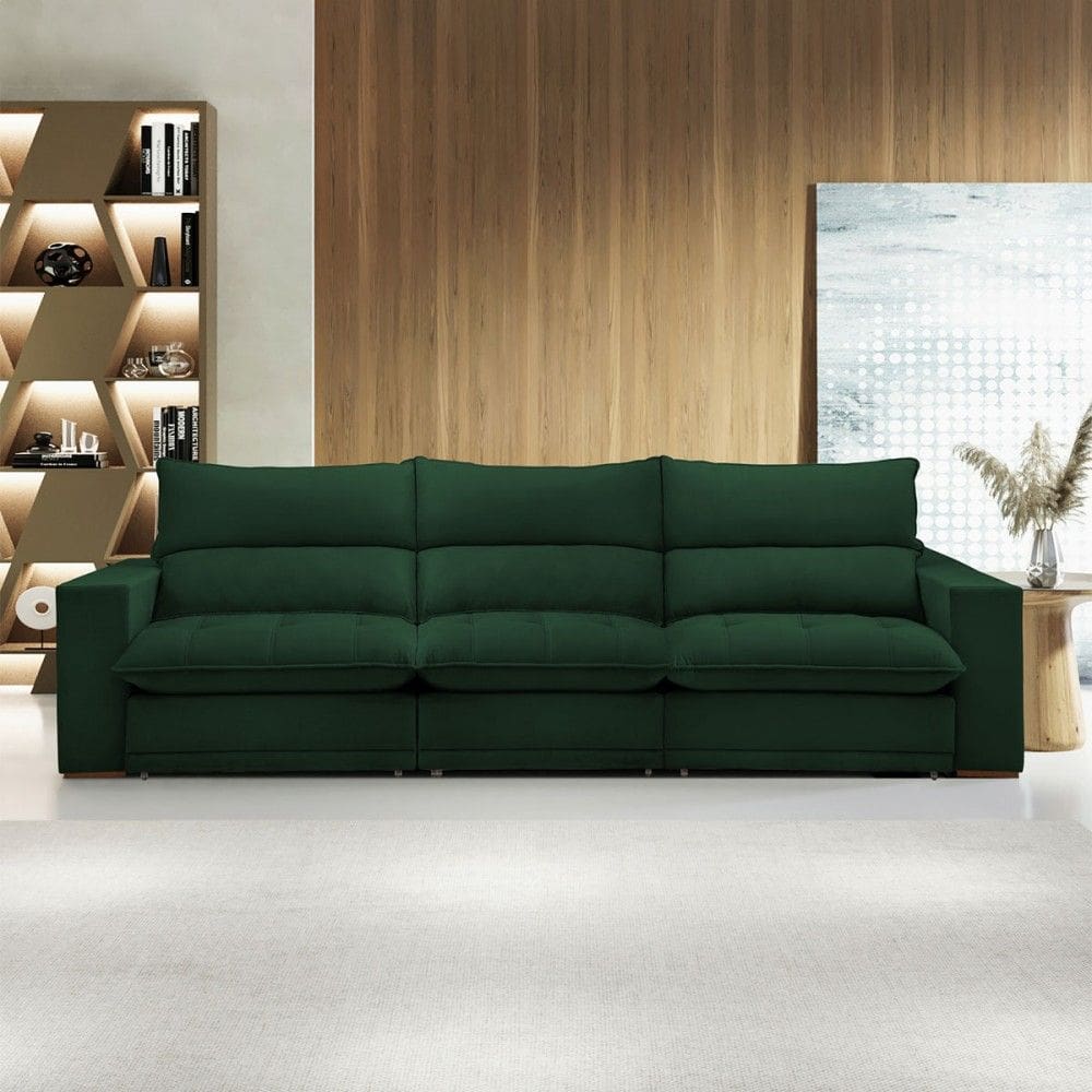 Sofá 5 Lugares Martinho Retrátil 20587 Veludo Verde - Celflex