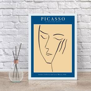 Quadro Picasso Minimalista Azul 33x24cm - Moldura Preta
