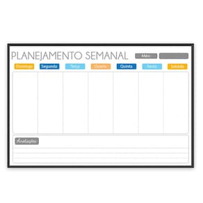 Quadro Planner 60x40 cm Semanal Light e Mensal Gray Moldura Madeira Preto