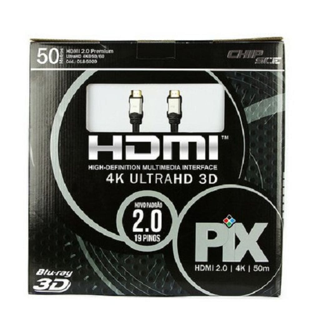 Cabo Hdmi Ultra Hd 50 Metros 2.0 4k 3d 19 Pinos Premium