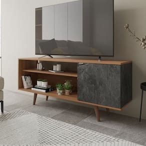 Rack para TV Até 42 Polegadas 1 Portas R1486 Amêndoa/Mármore Lunar - Tecno Mobili