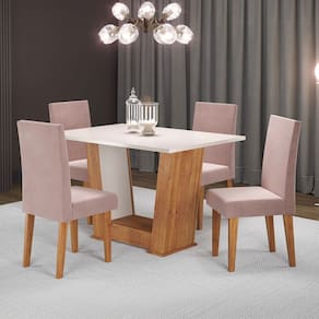 Mesa de Jantar 4 Lugares Floripa/Venus Marrom/Blonde/Veludo/Rosa - Viero Móveis