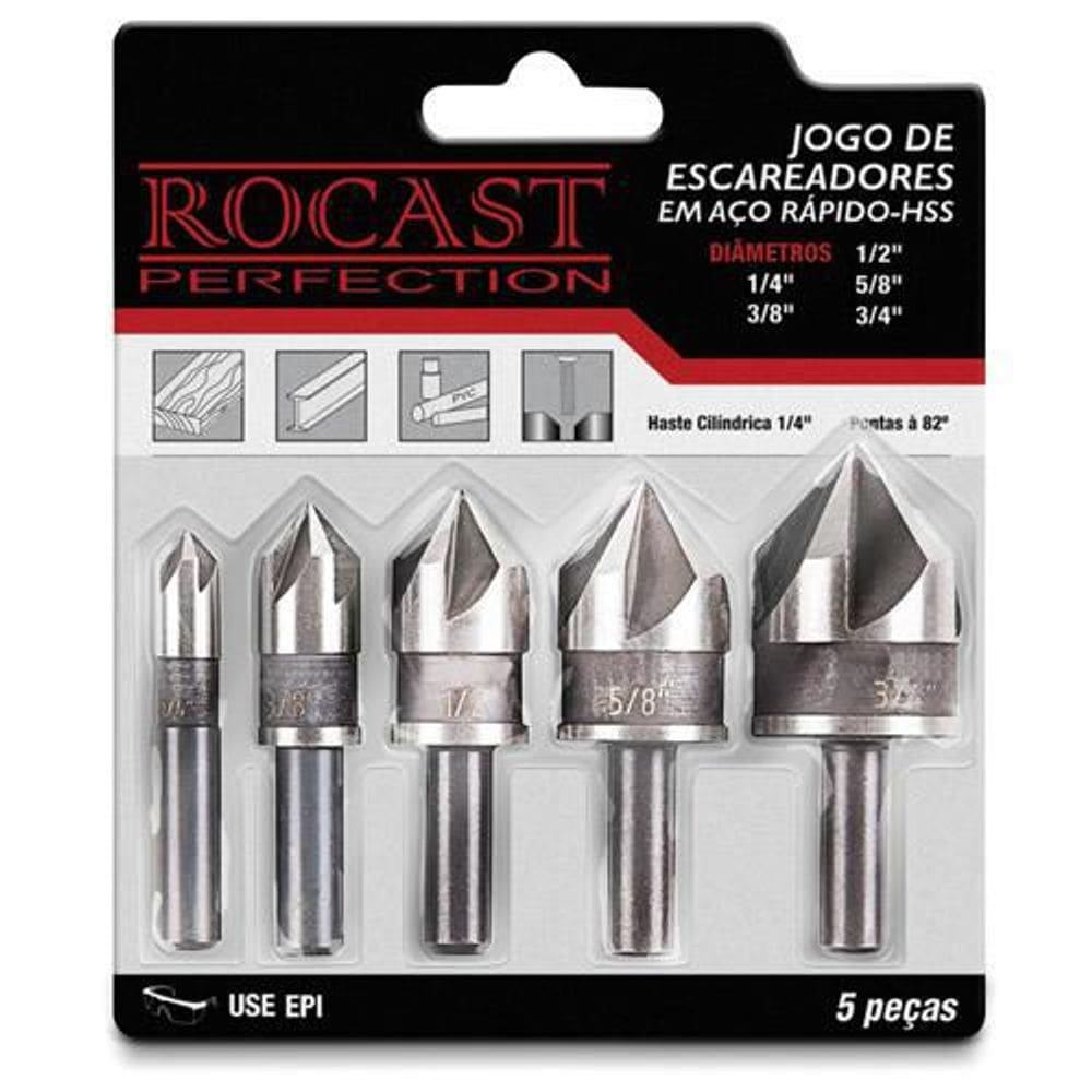 Jogo Escareadores 5 Pçs 1/4 A 3/4 Rocast