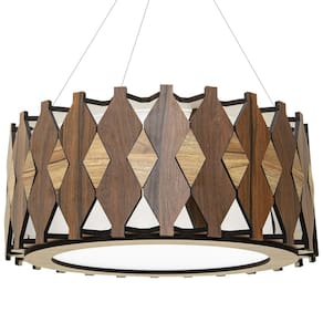 Lustre Decorativo Madeira Pendente Redondo Guarapari 45Cm