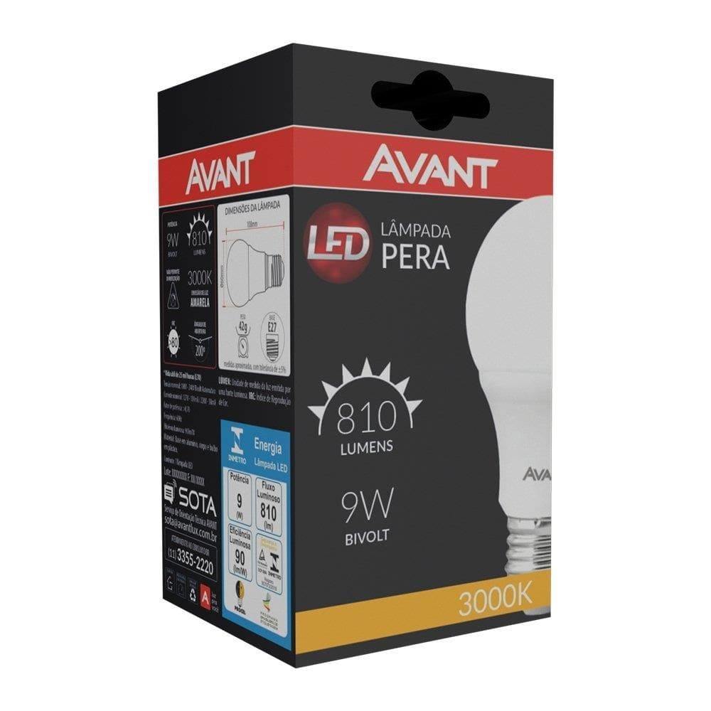 Lampada Led Pera Avant 9W 3,0K Amarela