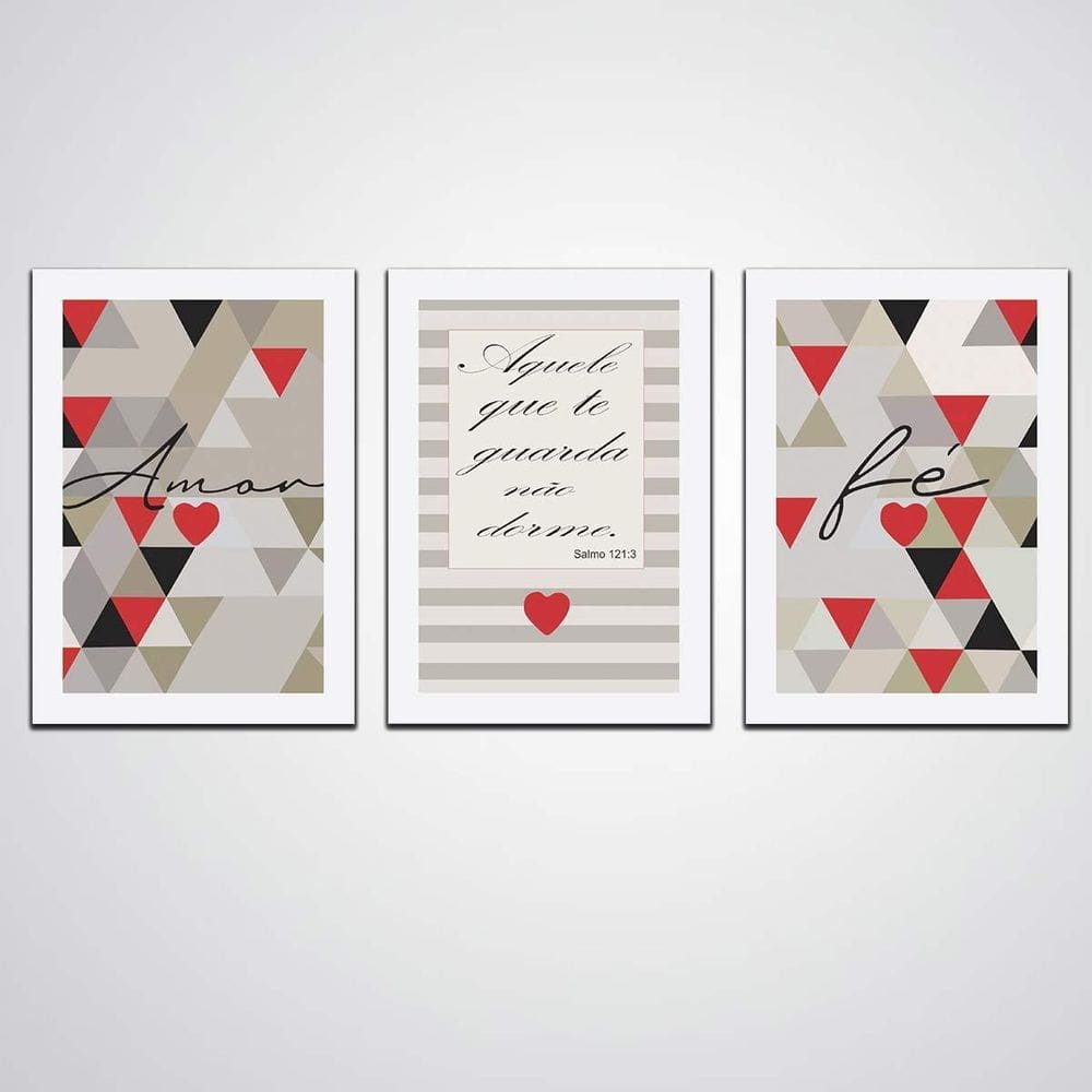 Quadro Decorativo 3 Peças Amor E Fé