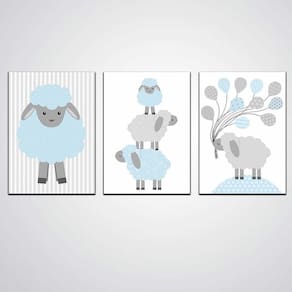 Kit De Quadro Menino Ovelhas Placa Mdf 20X30Cm