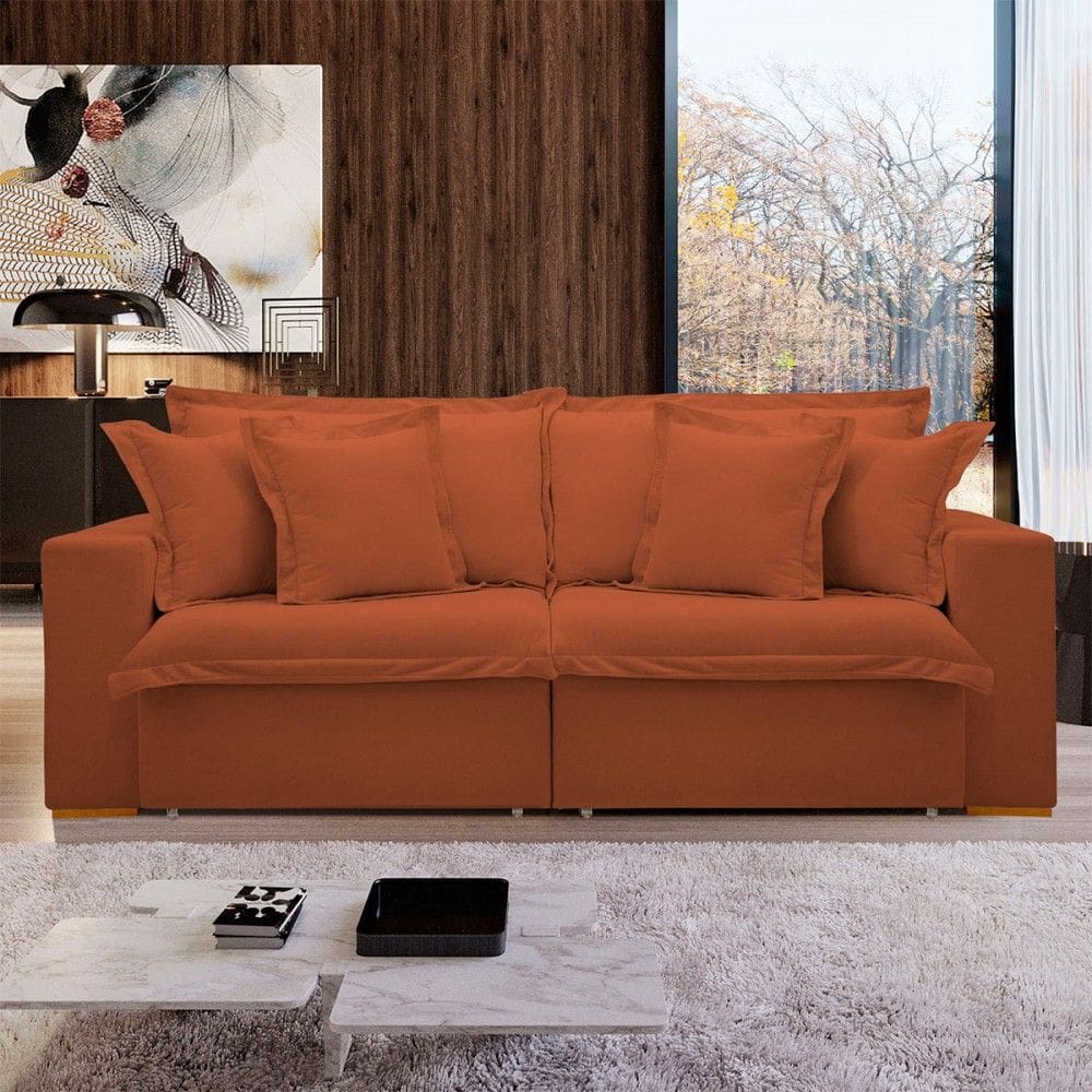 Sofá Cama 3 Lugares Arizona Retrátil 20735 Veludo Terracota - Celflex
