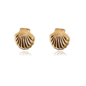 Brinco De Concha Folheado Em Ouro 18K