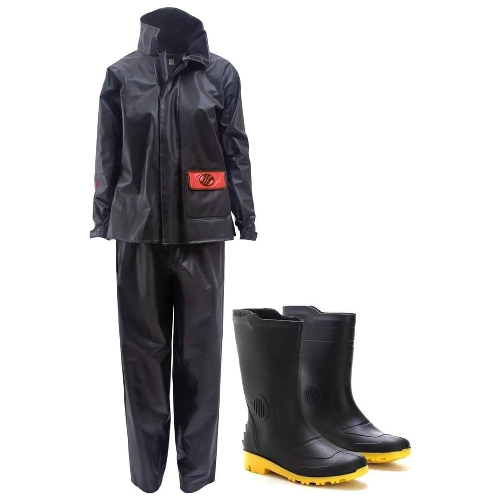Kit Capa Kit Conjunto Roupa Chuva Feminina Moto Motoqueira Tam G + Bota Tam 37 Galocha Impermeavel Preta