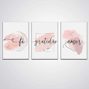 Quadro Decorativo 3 Peças Fé Amor Gratidão Quadro Mdf