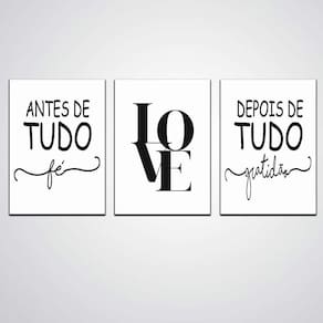 Quadro Decorativo 3 Peças Tudo Fé Depois De Tudo Gratidão