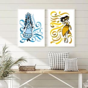 Quadros Decorativos Iemanjá e Oxum 45x34cm - Madeira Preta