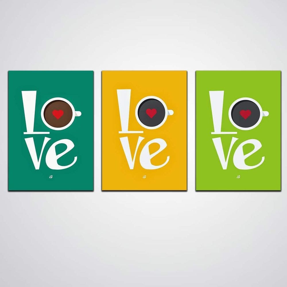 Kit Quadro Love Café Amor Em Madeira