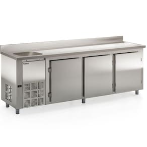 Balcão De Encosto Com 3 Portas E 1 Pia Lado Esquerdo Gbfe250ce Gelopar Balcão 765 Litros Inox 220v