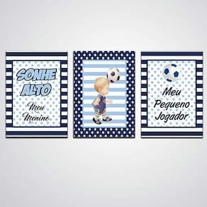 Quadro Decorativo 3 Peças Sonhe Alto Meu Pequeno Jogador