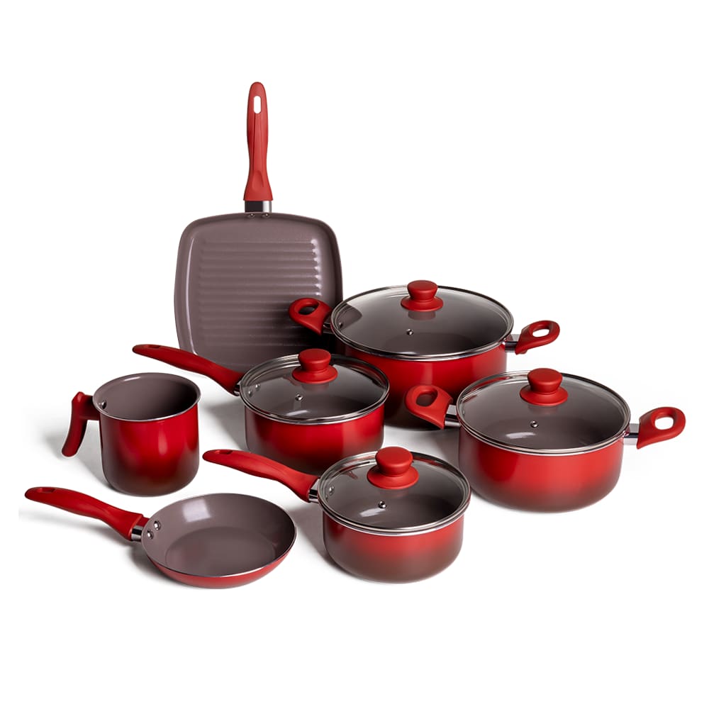 Jogo de Panelas Brinox Ceramic Life Easy Conjunto De Panela Cerâmica Antiaderente 7 Peças Vermelho