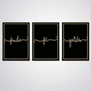 Kit De Quadros Fé Familia Gratidão Em Mdf Para Decoração