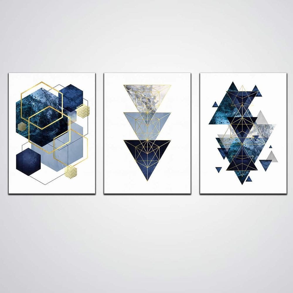 Kit De Quadros Abstrato Azul 3 Peças