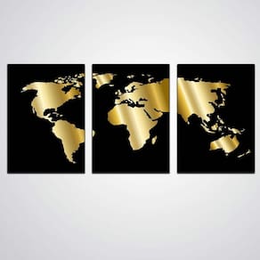 Quadro Mapa Mundi Mundo Placa Decorativa 3 Peças