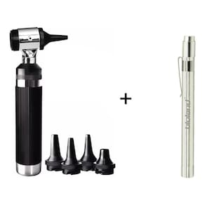 Kit Otoscópio TK Profissional Led Com Estojo E Pilhas + Lanterna Clínica Médica De Led Com Clipe De Bolso E Pilhas