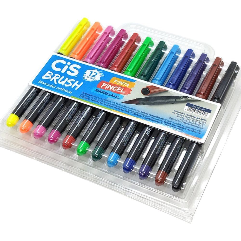 Marcador CiS Brush Ponta Pincel Aquarelável - 12 Cores