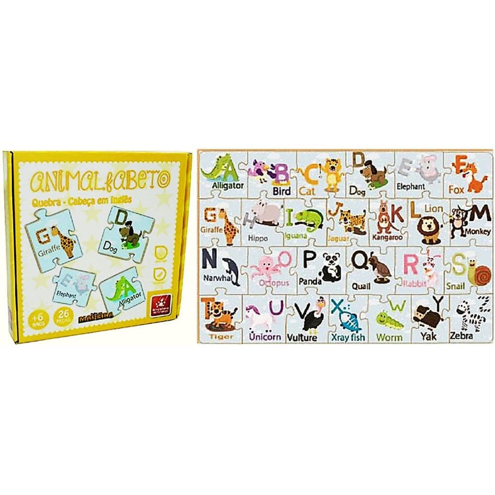 Animal Alfab Inglês Quebra Cabeça Brincadeira Criança 8122